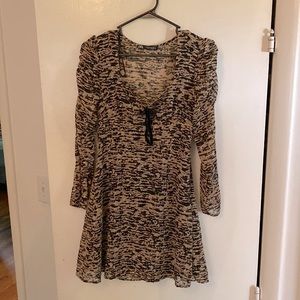 Zara, pink and beige, animal print, Long sleeve skater dress.